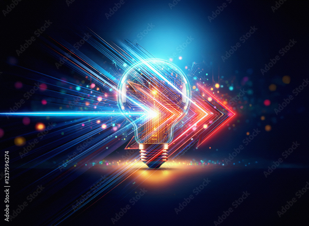Aufkleber a double exposure image depicts a glowing lightbulb at the center, intersected by streaks of vibrant