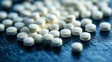 Closeup View of White Pills on Dark Surface for Health and Medicine Concepts : Generative AI