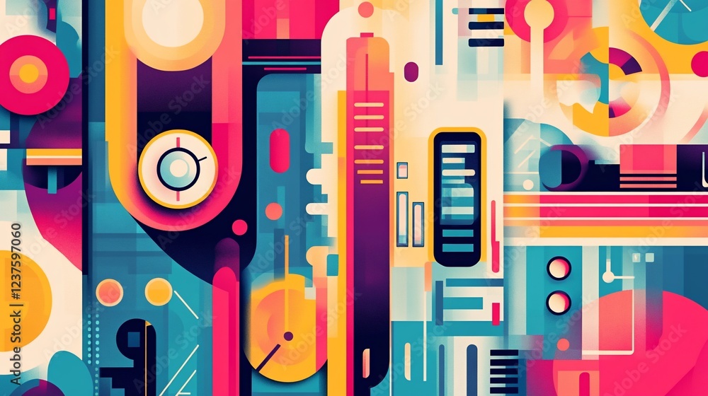 Poster colorful geometric pattern with retro design elements and vibrant shapes abstract background