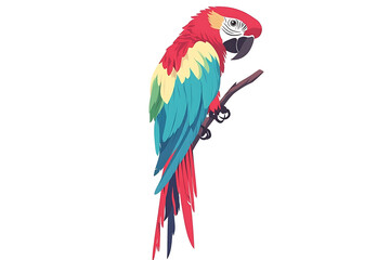 A flat vector illustration of a colorful parrot with vibrant feathers, perfect for tropical designs and nature-themed projects
