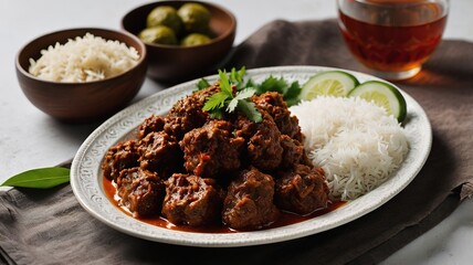 Delicious Rendang Copy Space on White Background