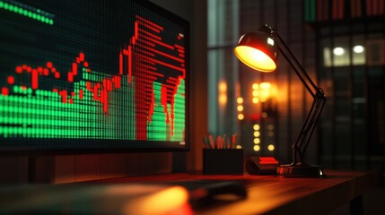 stock market data displayed on a screen at night
