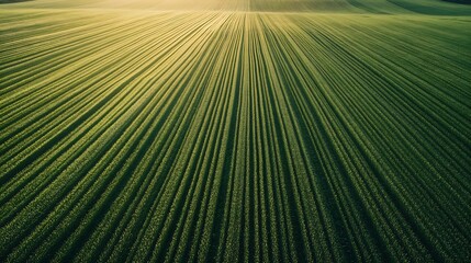 Obraz premium Vast Agricultural Field with Perfectly Straight Rows and Golden Sunlight : Generative AI