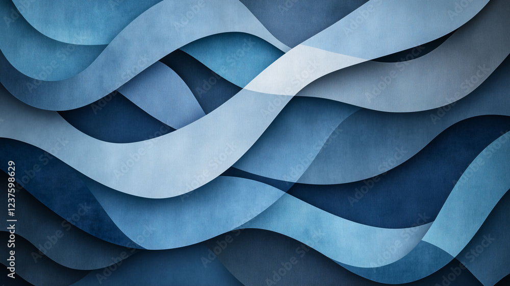 Poster dynamic abstract wallpaper featuring elongated arcs in varying shades of blue. generative ai