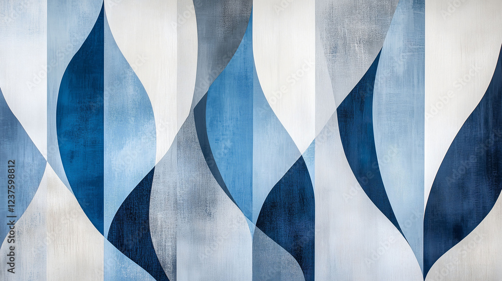 Poster abstract wallpaper design featuring elongated arcs in blue tones and textured patterns for modern in