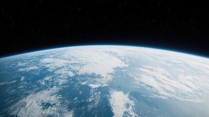 Earth viewed from space, showing clouds and atmosphere.  Background stars. Environmental use