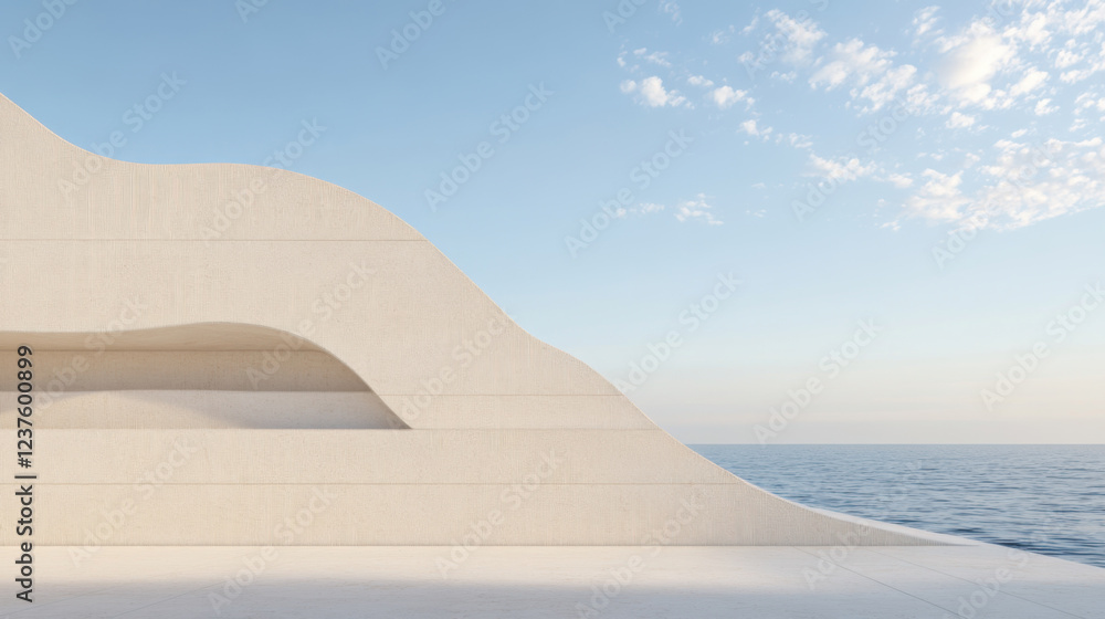 Poster minimalist architectural design with smooth curves and ocean view