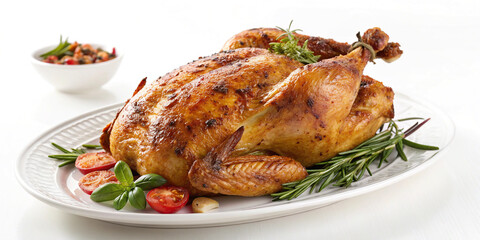 A Whole Grilled Chicken Plate Isolated on a White Background for Culinary Display