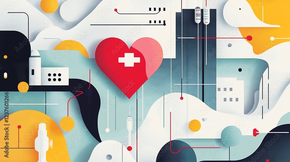 Aufkleber abstract medical concept with heart symbol and geometric shapes and patterns