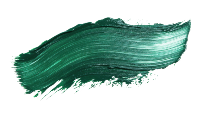 Green metallic paint brush stroke on transparent background