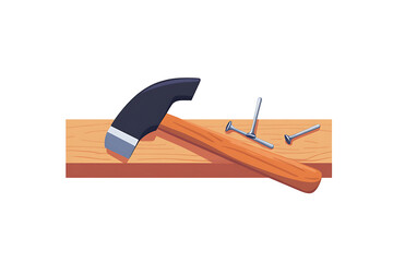 A flat vector illustration of a hammer and nail, ideal for construction, DIY, and home improvement projects