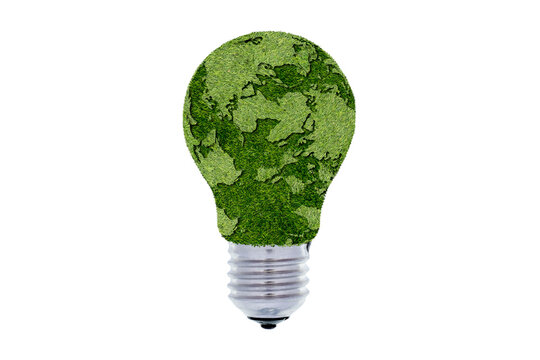 The green world map is on a light bulb that represents green energy Renewable energy that is important.