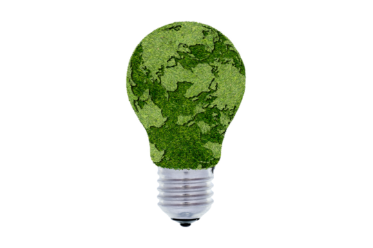 The green world map is on a light bulb that represents green energy Renewable energy that is important.