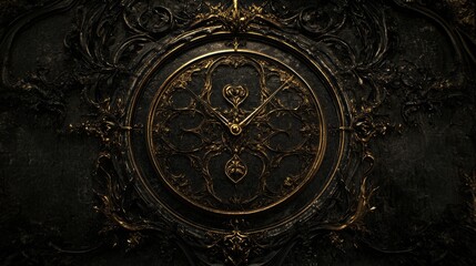 Naklejka premium Ornate Golden Clock in Dark Decorative Frame