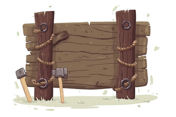 Naklejka premium A flat vector illustration of a hammer and nails on a wooden surface