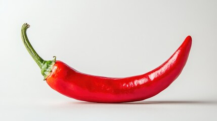 High-resolution shot of a single chili pepper, highlighting its natural texture, vibrant color, and fine details on a white surface