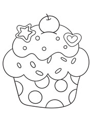 Delightful black and white cake illustration for coloring books. Perfect for kids and adults who love sweet treats! Ideal for printables, digital downloads, and craft projects.