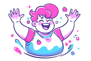 A flat vector illustration of a happy person with colorful abstract background