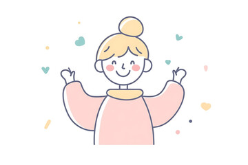 A flat vector illustration of a happy person with a colorful background