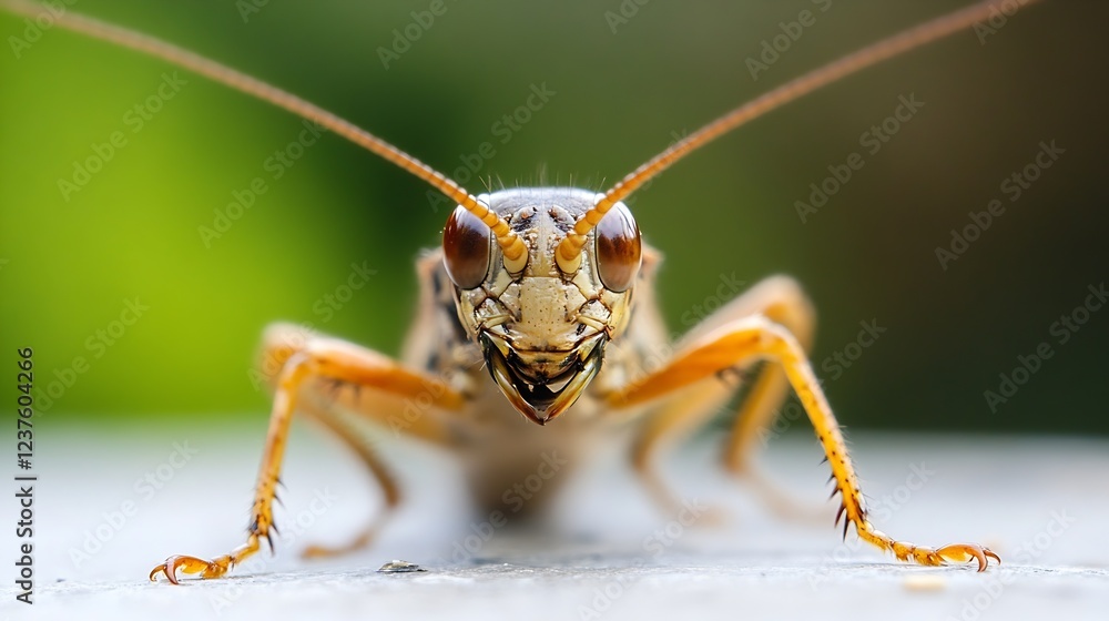 Aufkleber Nature Closeup of Brown Grasshopper with Compelling Textures and Features : Generative AI