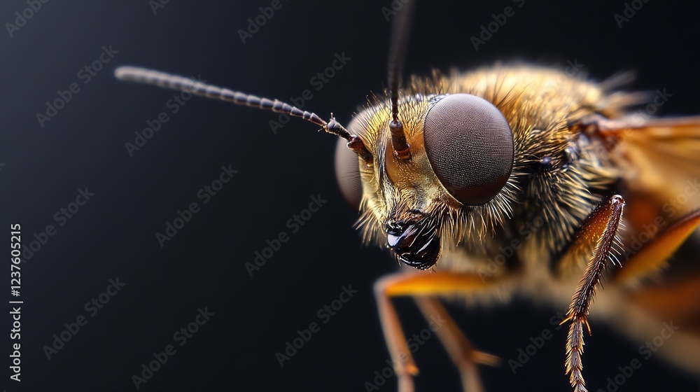 Aufkleber closeup macro capture of bee focusing on eyes and antenna with black background : generative ai