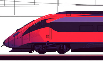 Naklejka premium Dynamic flat vector illustration of a high-speed train rushing on tracks