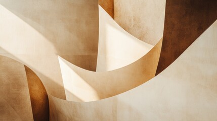abstract architectural curves beige and brown tones interior des