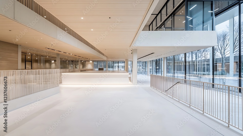 Aufkleber modern minimalistic interior design with large windows and natural light in urban building : generat
