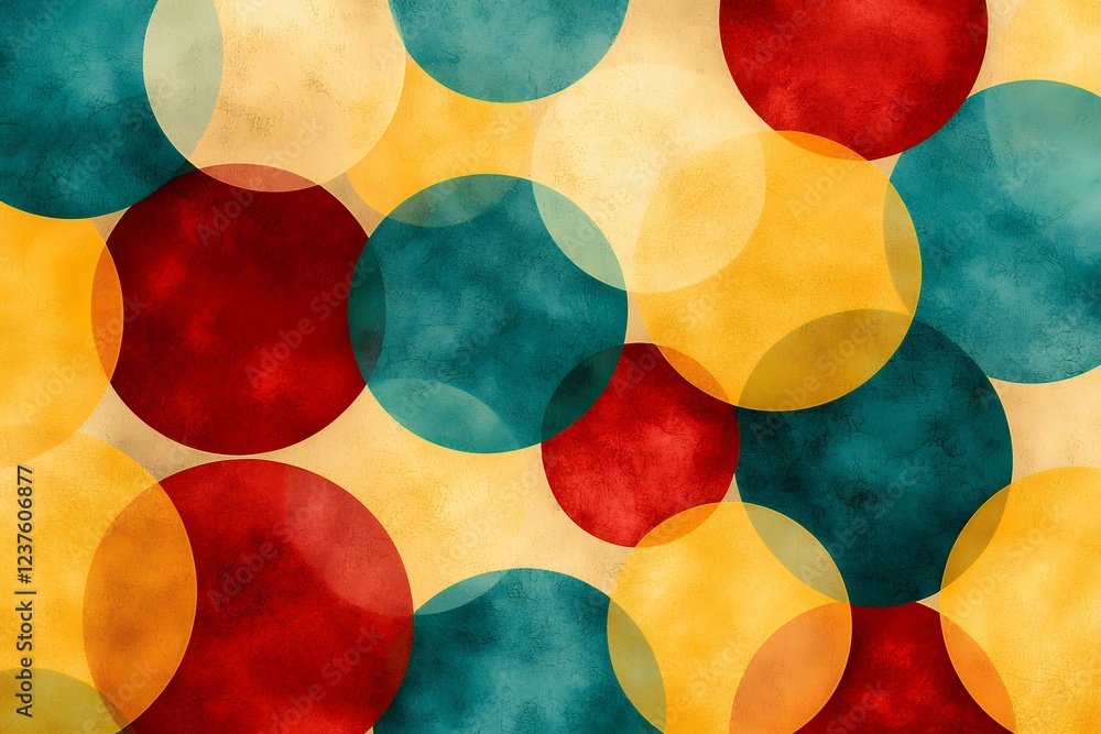 Poster abstract background with overlapping translucent circles in red yellow and teal
