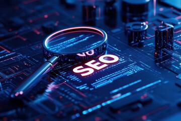 Magnifying Glass Focused on SEO Analysis for Website Optimization and Digital Marketing Campaigns