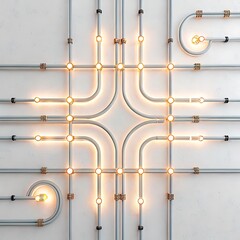  A network of luminous conduits showing synchronized flow patterns in a pulsating system 