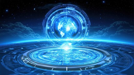 Global network interface, futuristic display, space background, technology concept