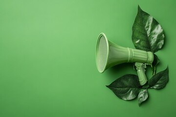 Green Megaphone and Leaves Announce Environmental Awareness