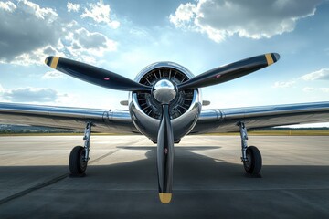 Traditional front view of a propeller aircraft