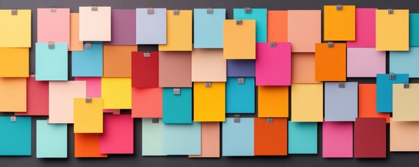 Colorful Sticky Notes Arrangement on Black Background Surface