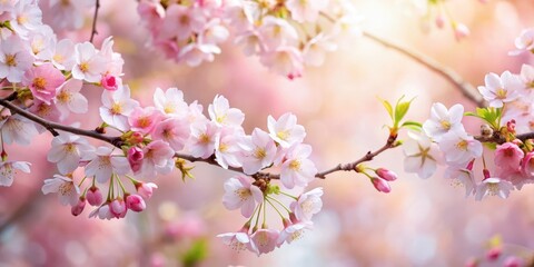 Obraz premium Blooming cherry blossoms in a serene Asian garden with delicate petals and gentle hues against a soft white background , spring flowers, cherry blossoms