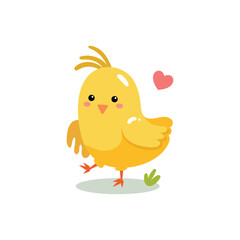 Yellow cute baby chicken walking