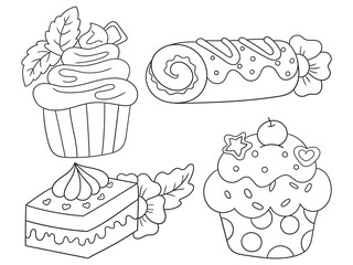 Delightful black and white cake illustration for coloring books. Perfect for kids and adults who love sweet treats! Ideal for printables, digital downloads, and craft projects.