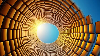 Abstract Golden Block Tunnel Leading to a Bright Sky