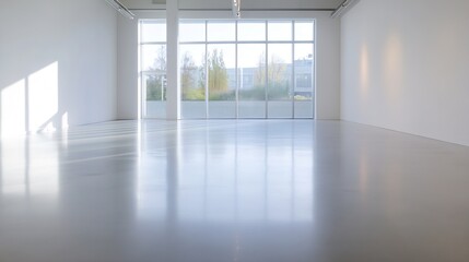 Fototapeta premium Spacious Empty Gallery Room with Natural Light and Blank White Walls for Exhibition : Generative AI