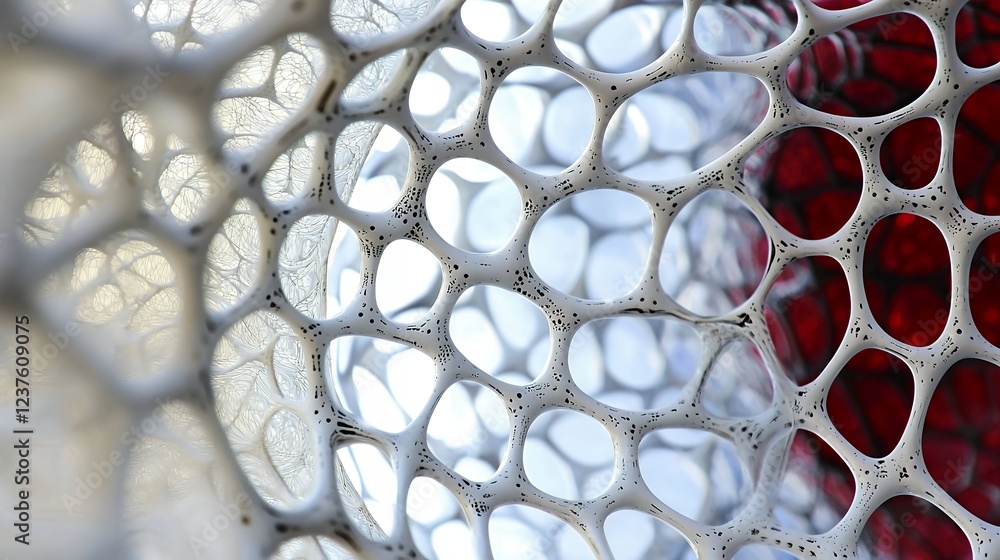 Poster abstract network structure white and red organic lattice