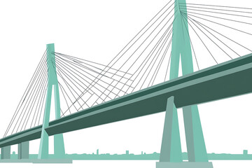 Fototapeta premium A flat vector illustration of a large bridge spanning a river under a clear blue sky