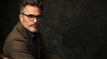 Fototapeta premium mature man portrait stylish glasses brown jacket