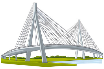 Fototapeta premium A flat vector illustration of a large bridge with modern design and vibrant colors, perfect for architectural and urban concepts