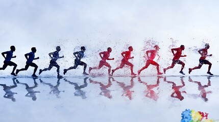 Abstract Pixel Art Runners in Motion Reflected in Water