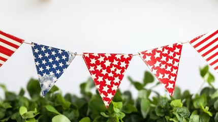 Obraz premium Festive American Flag Patterned Bunting for Patriotic Celebrations : Generative AI