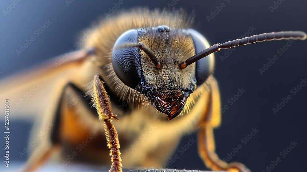 Poster Close Up of Bee on Natural Surface With Intricate Details and Textures : Generative AI