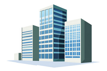 A flat vector illustration of a modern skyscraper building against a clear sky