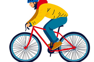 Obraz premium A flat vector illustration of a person riding a bicycle in a modern urban setting