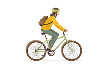 Obraz premium A flat vector illustration of a person riding a bicycle through a vibrant cityscape